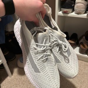 White & Gray Knit Sneakers